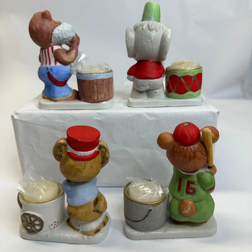 Vintage Jasco Luvkin Critters Hand Painted Bisque Porcelain Candle Fig 12pc RARE